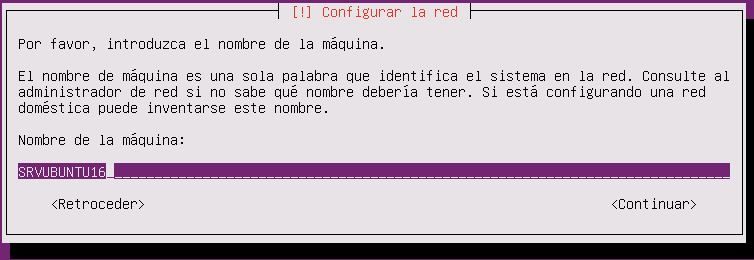 ubuntu server 16.04.1 LTS Nombre de máquina