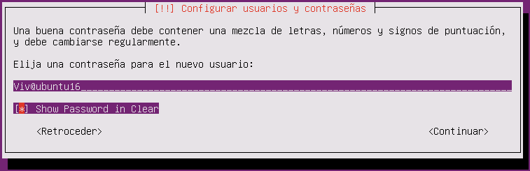 ubuntu server 16.04.1 LTS contraseña