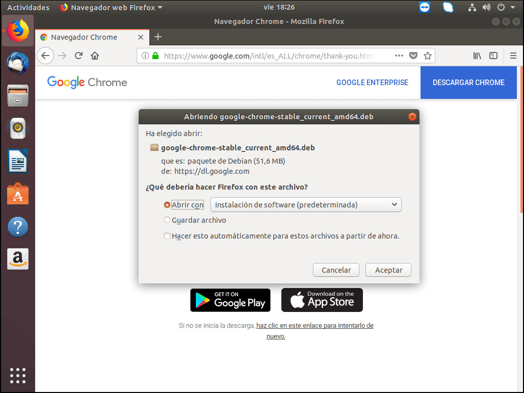 instalar chrome en ubuntu abrir con