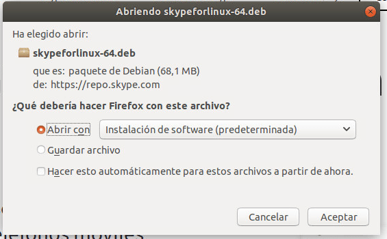 instalar skype en ubuntu 18.04 abrir con programa predeterminado de instalacionPNG