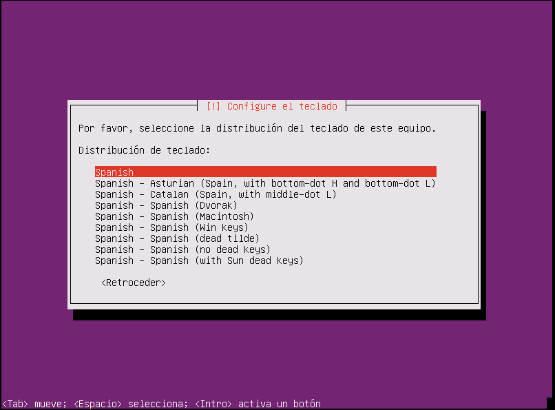 instalar ubuntu minimal 18.04 distribución del teclado 2