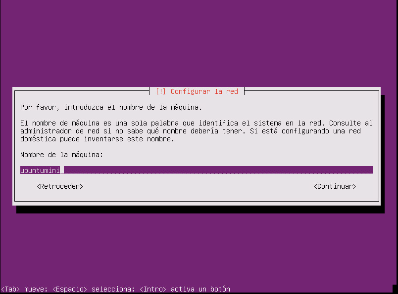instalar ubuntu minimal 18.04 nombre de máquina