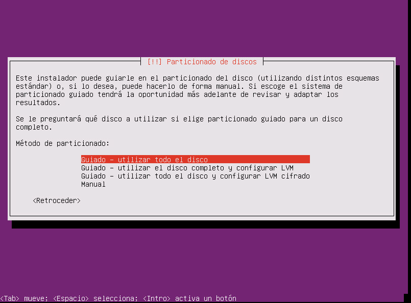 instalar ubuntu minimal 18.04 particionado de disco