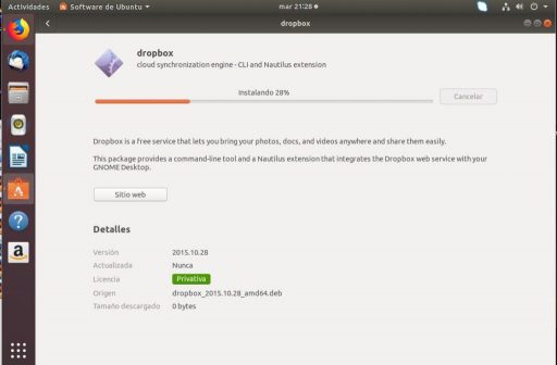 instalar dropbox en ubuntu 18.04 barra de progreso