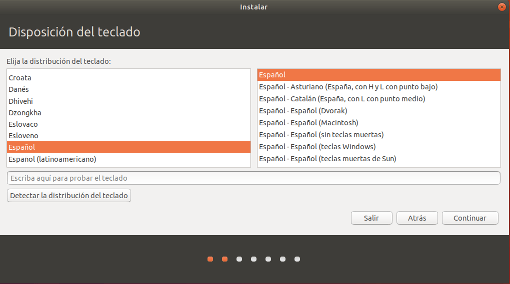 instalar ubuntu junto a windows 10 _ disposicion del teclado