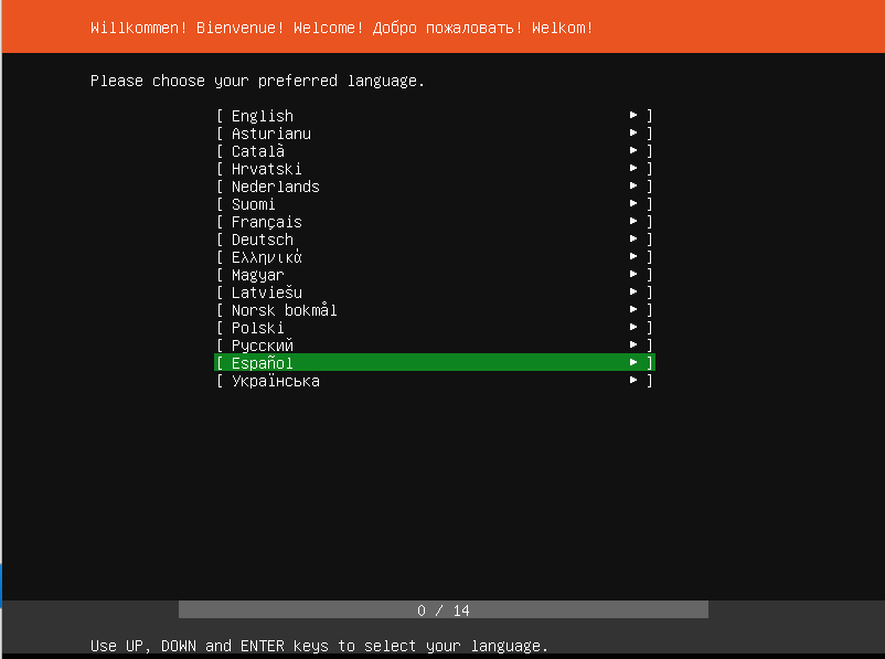 ubuntu server 19.04 instalacion seleccion de idioma