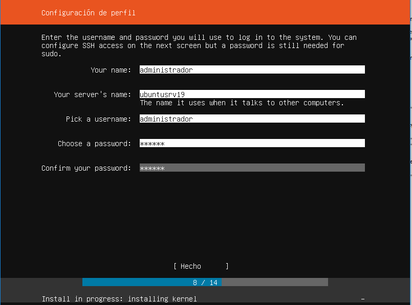 ubuntu server 19.04 instalar configurar perfil