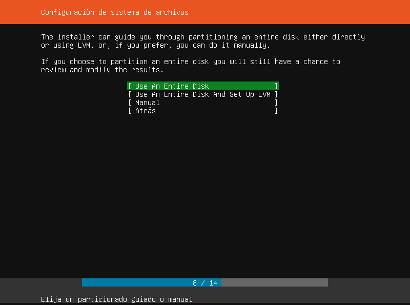 ubuntu server 19.04 instalar configurar sistema de archivos
