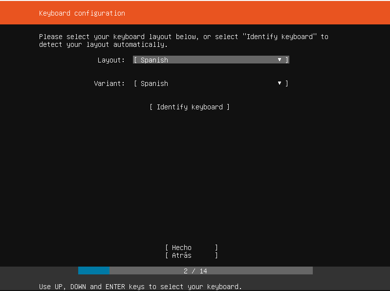 ubuntu server 19.04 instalar seleccion de teclado
